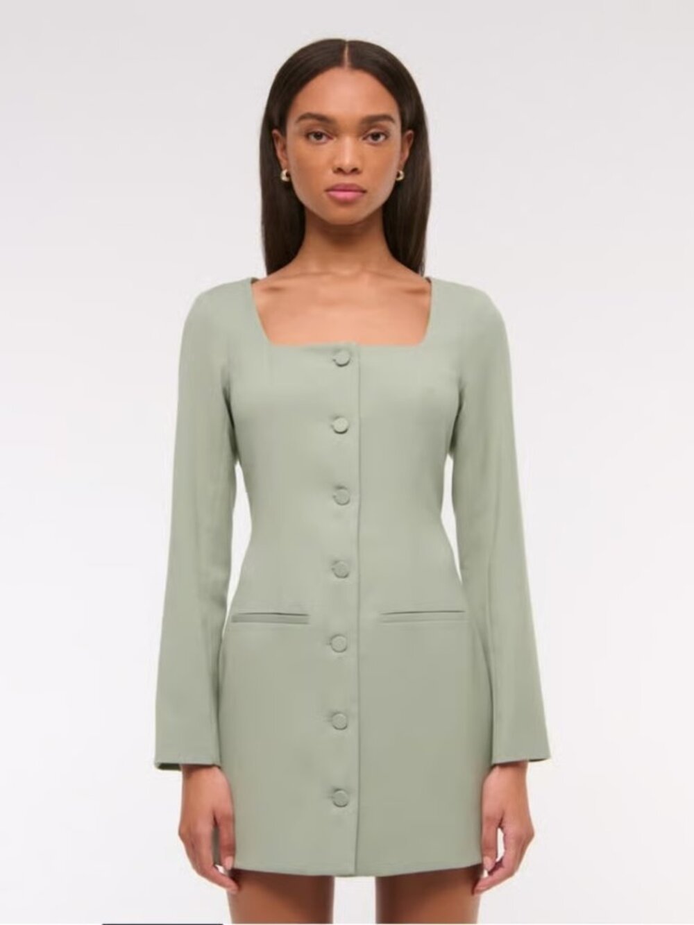 abercrombie & fitch mara square neck blazer mini dress sage green